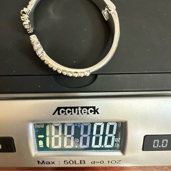 Anne Klein Hinge Bracelet Silver tone Snowflake Holiday CZ  Festive Jewelry - Picture 7 of 9